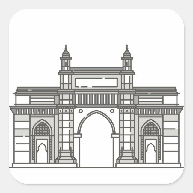 Portal der indischen Mumbai-Sehenswürdigkeit Quadratischer Aufkleber (Vorderseite)