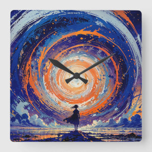 Portal Wirbel - Einsame Silhouette Fantasy-Kunst Quadratische Wanduhr