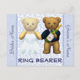 Porte-anneau - Faire-part de mariage oursons bleus