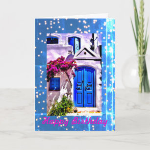 Porte bleue Anniversaire, Carte d'anniversaire pli