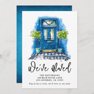 Porte bleue Aquarelle Faire-part de déplacement