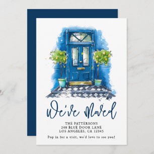 Porte bleue Aquarelle Faire-part de déplacement