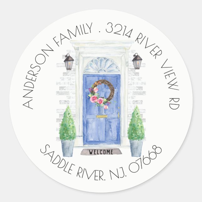 Porte bleue | Nouveau Sticker Étiquette de adresse (Devant)