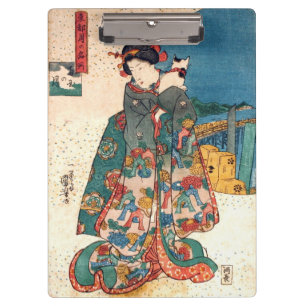 Porte-bloc 少女と猫, fille de 国芳 avec le chat, Kuniyoshi, Ukiyo-e
