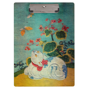Porte-bloc 猫と蝶, chat de 春信 et papillon, Harunobu, Ukiyo-e