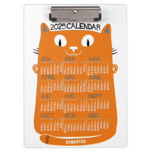 Porte-bloc 2025 Année Calendrier mensuel Mi-Siècle Orange Cha