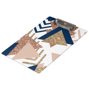 Porte-bloc 80s Abstrait tendance Marine et Rose Motif d'or
