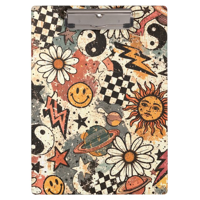 Porte-bloc 90s Happy Faces Sun Flowers Pattern (Devant)