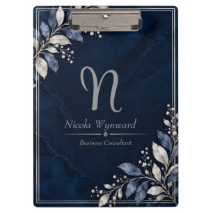Porte-bloc à pince Monogramme Argent Bleu Marine