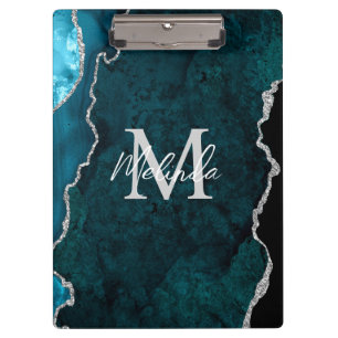Porte-bloc Agate de marbre bleu turquoise et argenté
