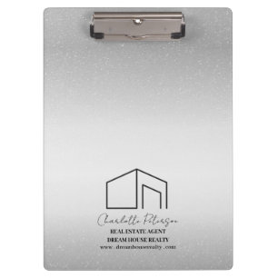 Porte-bloc Agent immobilier personnalisé Silver Metal moderne