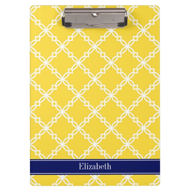 Porte-bloc Ananas Wht Fancy Quatrefoil Nom de la marine Monog (Devant)