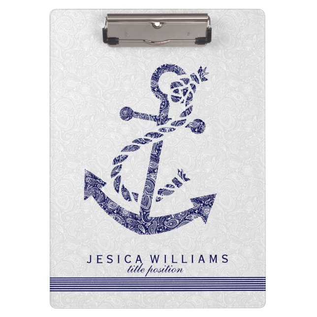 Porte-bloc Ancre Bleue Bleue Paisley & Marine Nautical Boat (Devant)