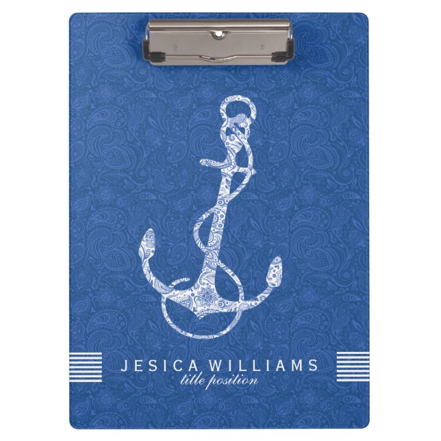 Porte-bloc Ancre Bleue Paisley Et Blancs Nautique 2 (Devant)