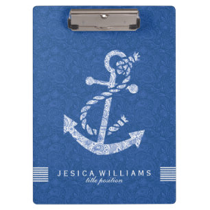 Porte-bloc Ancre Marine Bleue Paisley Et Blancs Nautique 2