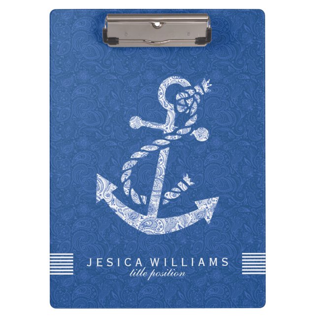 Porte-bloc Ancre Marine Bleue Paisley Et Blancs Nautique 2 (Devant)