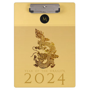 Porte-bloc Année Dragon Chinoise 2024 Élégant Monogramme Cb