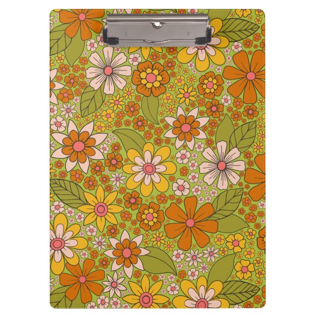 Porte-bloc Années 1960, 1970 Vert & Orange Retro Floral (Devant)