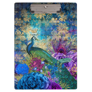 Porte-bloc Antique Illustré Paon & Fleurs Grunge