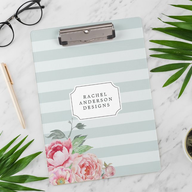 Porte-bloc Antique Peony | Aquarelle Florale striée (Créateur téléchargé)