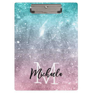 Porte-bloc Aqua blue Pink ombre mer galaxie abstraite Monogra