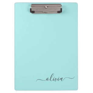 Porte-bloc Aqua Blue Turquoise Moderne Script Girl Monogramme