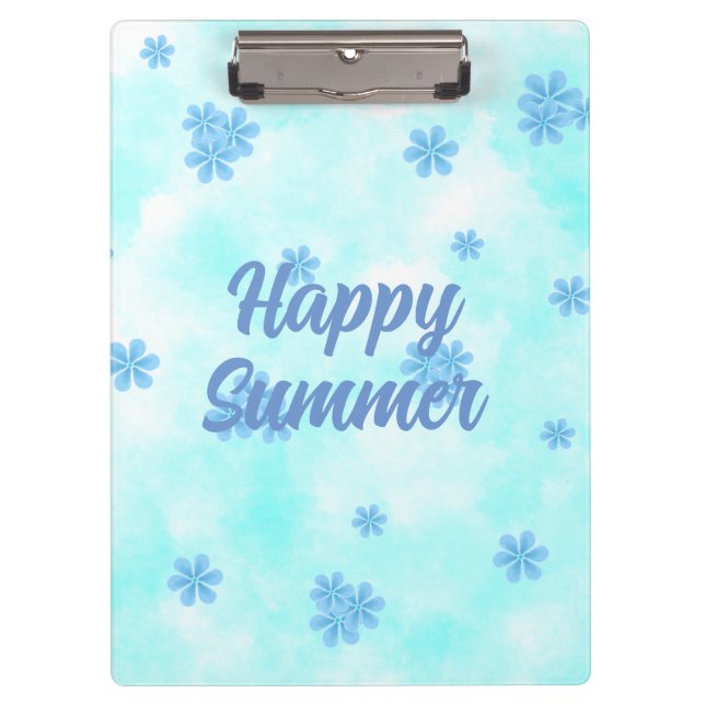 Porte-bloc aquarelle bleu rétro floral peint main (Devant)