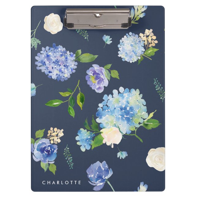Porte-bloc Aquarelle bleu & violet Hydrangées personnalisées (Devant)