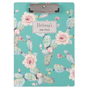 Porte-bloc Aquarelle Cactus avec Fleurs Moderne Personnalisé