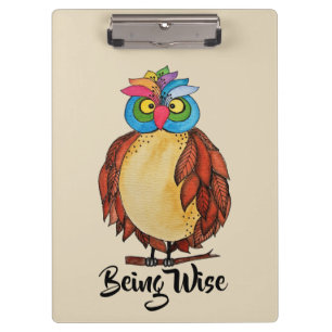 Porte-bloc Aquarelle Chouette magique avec plumes arc-en-ciel