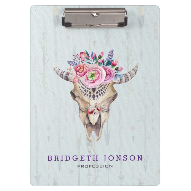 Porte-bloc Aquarelle Crâne animal avec bourgeons et fleurs (Devant)