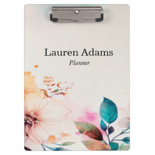 Porte-bloc Aquarelle fleurs couleurs pastel nom personnalisé