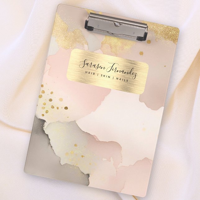 Porte-bloc Aquarelle Girl Monogramme Faux Or Rose Noir (Créateur téléchargé)