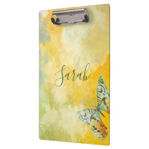 Porte-bloc Aquarelle jaune Monogramme Nom Tie Dye Papillon