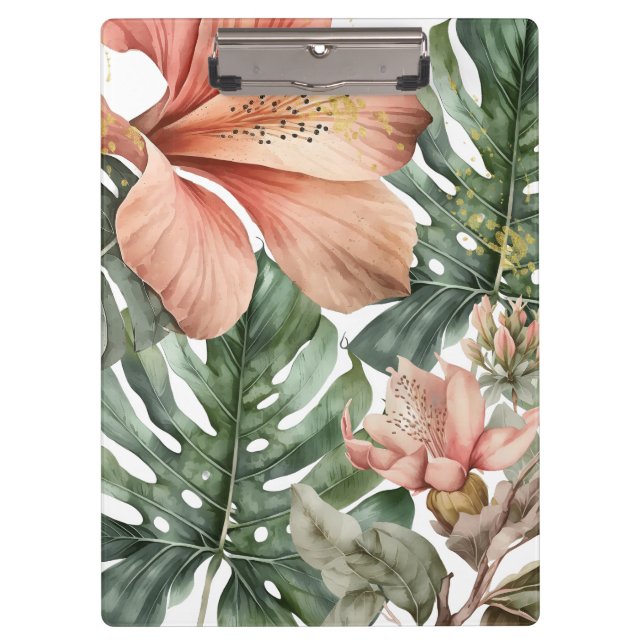 Porte-bloc Aquarelle Jungle Pêche Florale Vert Or Splash (Devant)