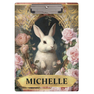 Porte-bloc Aquarelle Lapin Blanc Vintage et Roses Roses
