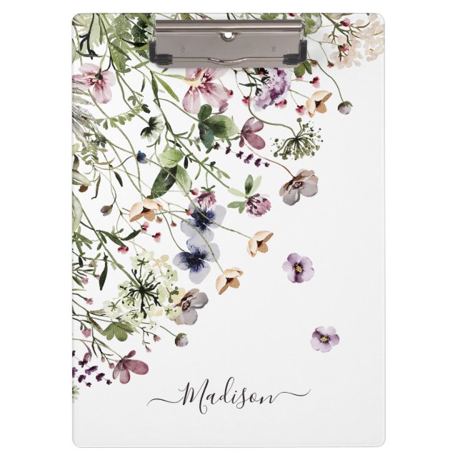 Porte-bloc Aquarelle monochrome Fleurs sauvages violets (Devant)