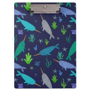 Porte-bloc Aquarelle Narwhals Sous La Mer Or