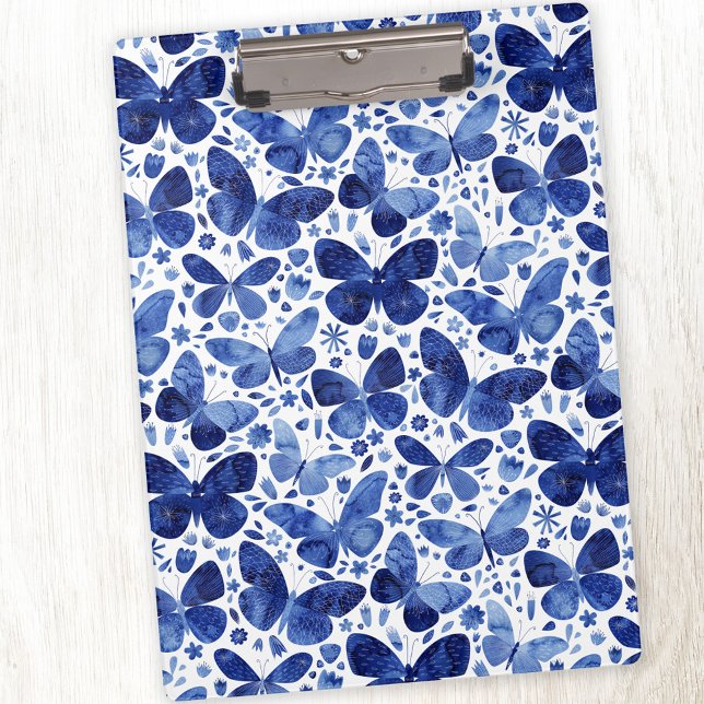 Porte-bloc Aquarelle papillon bleu (Indigo blue watercolor butterfly pattern clipboard)
