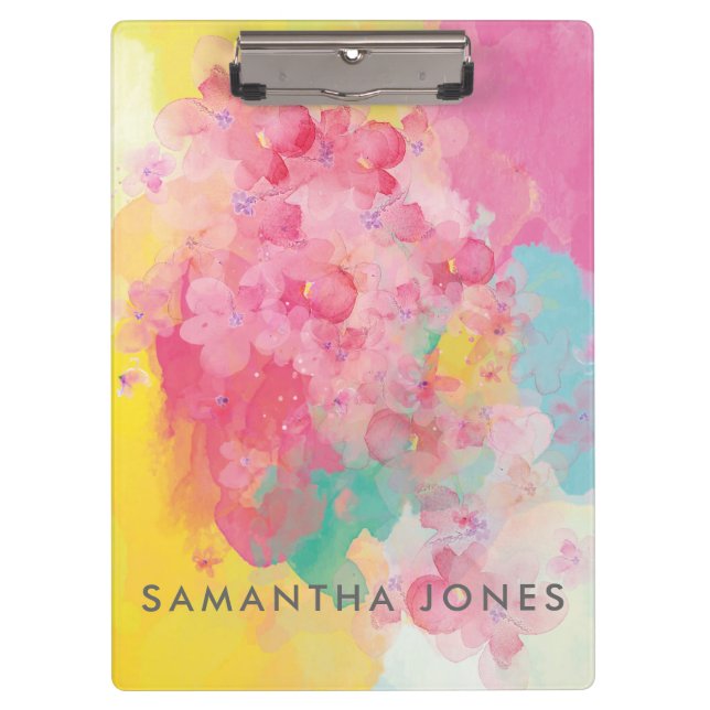 Porte-bloc Aquarelle Peint rose Fleurs Pastel (Devant)