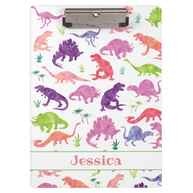 Porte-bloc Aquarelle personnalisée pour enfants Dinosaure ros (Devant)