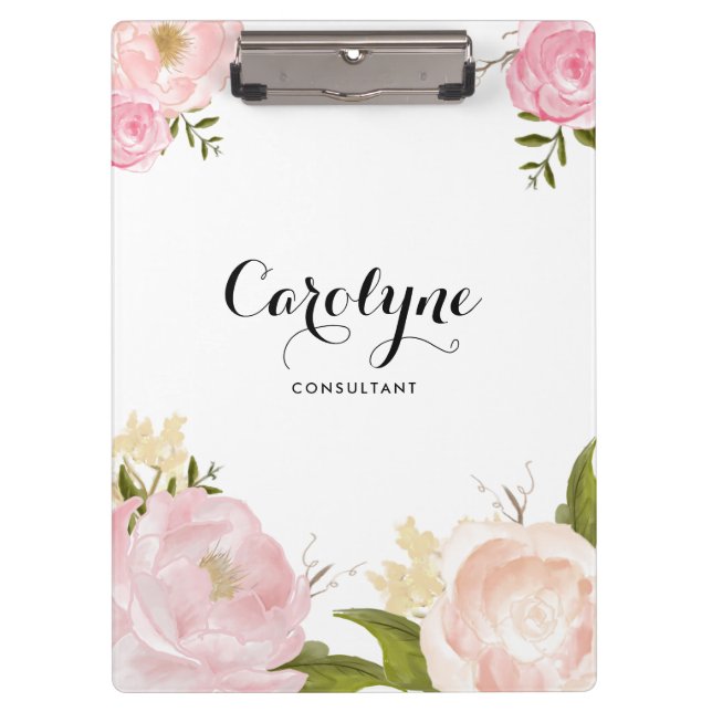 Porte-bloc Aquarelle rose romantique pivoines florales (Devant)