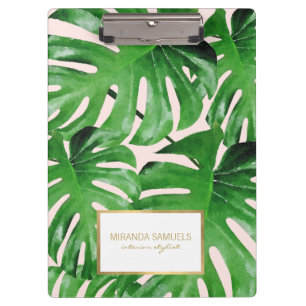 Porte-bloc Aquarelle Tropical Monstera Feuille Motif rose