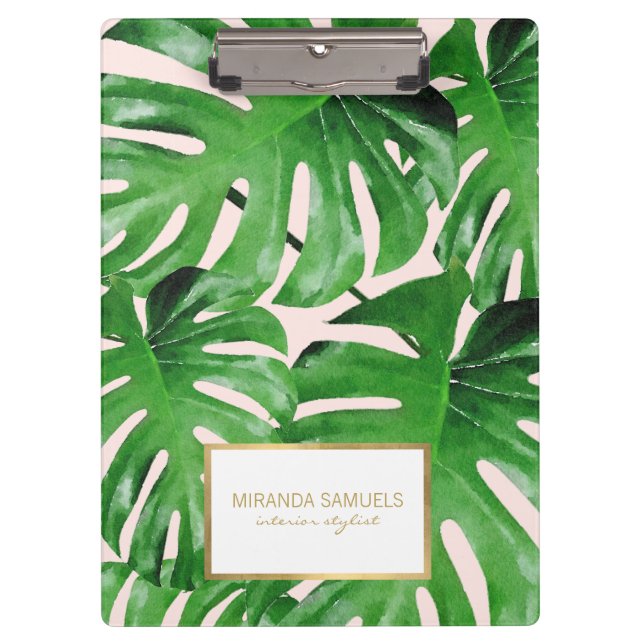 Porte-bloc Aquarelle Tropical Monstera Feuille Motif rose (Devant)
