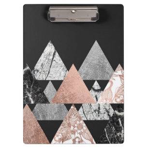 Porte-bloc Argent rose d'or de marbre et triangles florales