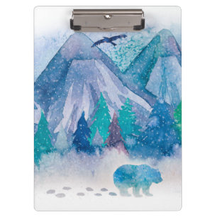 Porte-bloc Art de paysage de montagne hivernal à l'aquarelle