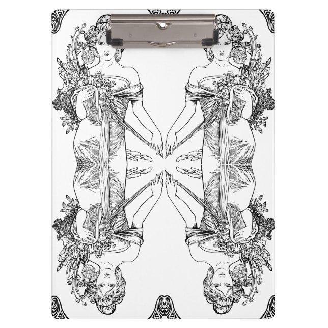 Porte-bloc Art nouveau Alphonse Mucha femme fleurs (Devant)