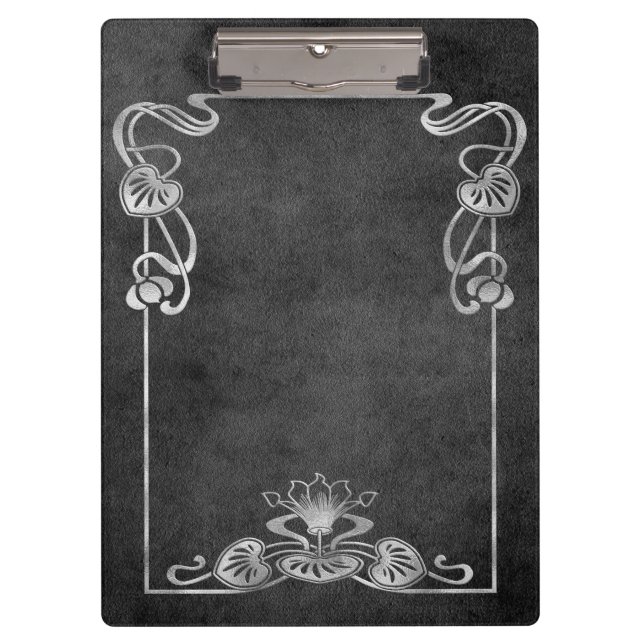 Porte-bloc Art nouveau suede look élégant argent gris lotus (Devant)