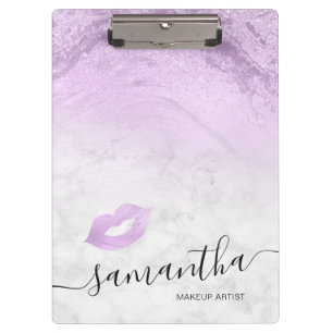 Porte-bloc Artiste de maquillage en marbre aux lèvres violet