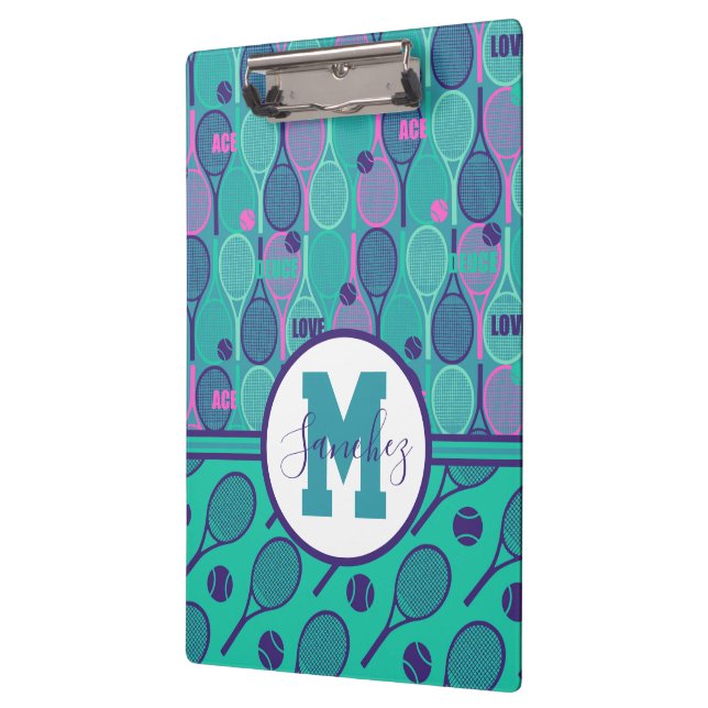 Porte-bloc Avec le nom Minty et des raquettes de tennis viole (Gauche)